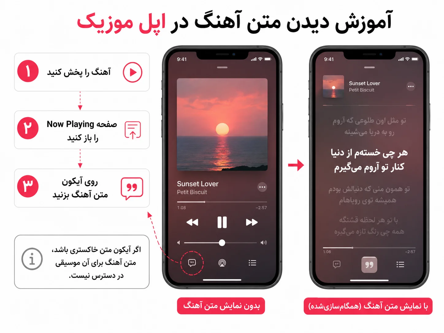 آموزش دیدن متن آهنگ در اپل موزیک