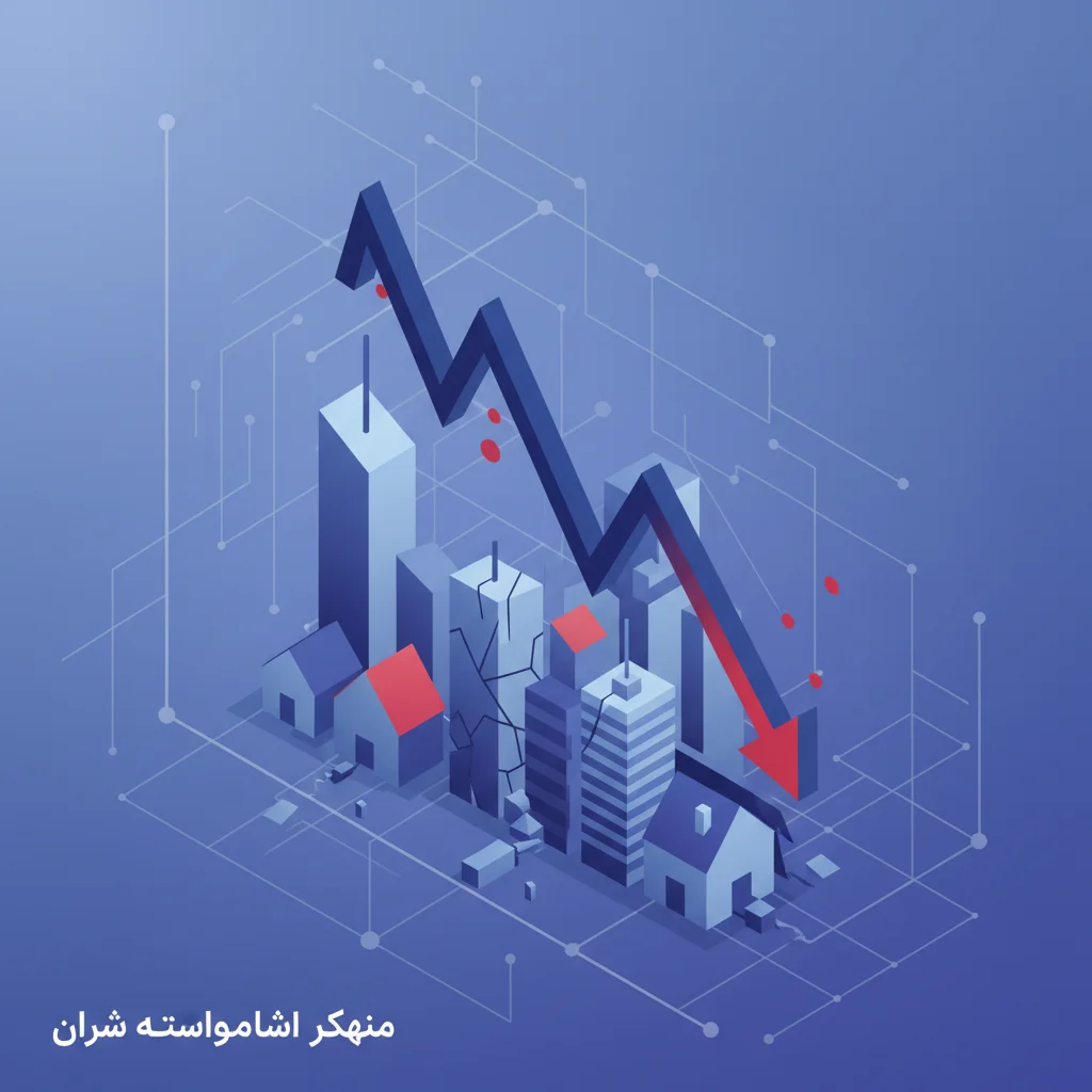 نمودار نزولی سهام پلتفرم فناوری املاک بر فراز ساختمانهای شهری
